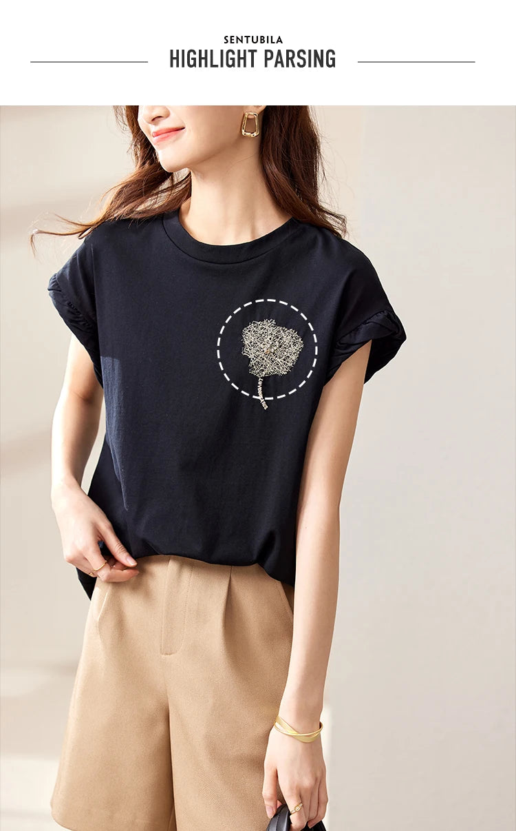 Cotton Black Short Sleeve Round Neck Tee Shirt