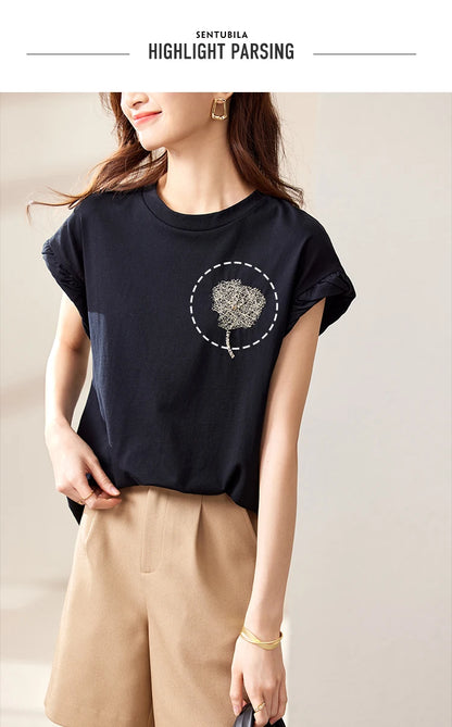 Cotton Black Short Sleeve Round Neck Tee Shirt