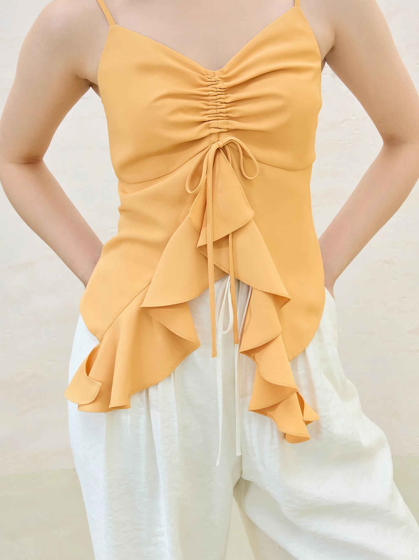 Ruffle Drawstring Strappy Top All-match Vest