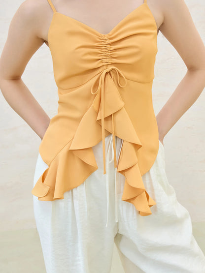 Ruffle Drawstring Strappy Top All-match Vest