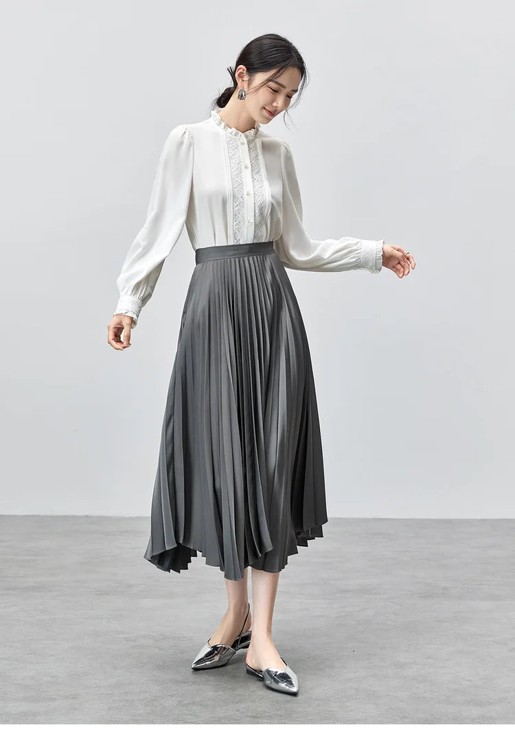 Lace Button Up Long Sleeve White Blouse