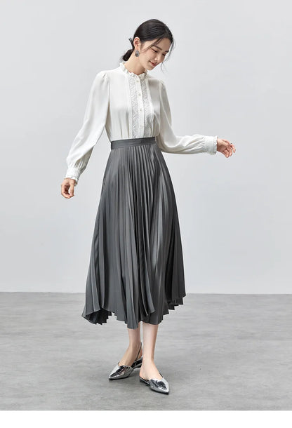 Lace Button Up Long Sleeve White Blouse