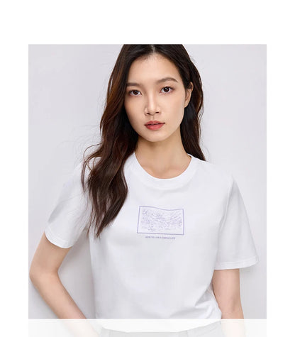 Cotton Embroidery Crewneck T-shirt & Casual Top