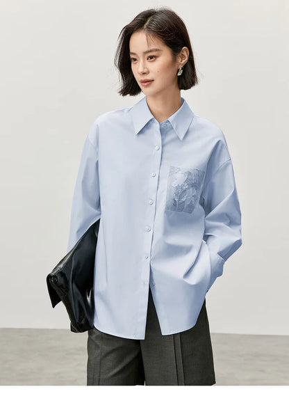 Embroidery Cotton Loose Fit Shirt & Blouse
