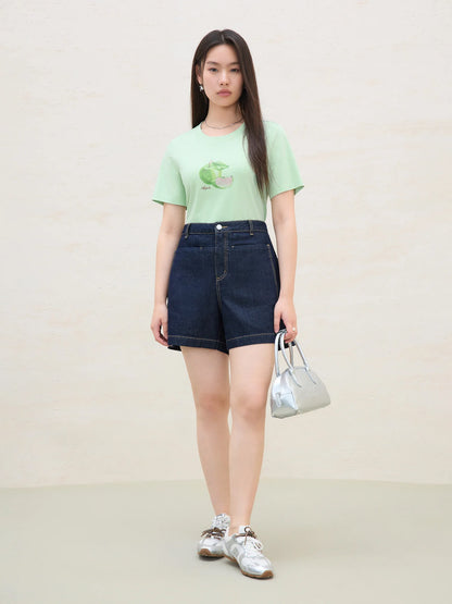 Fruit Print Crystal T-Shirt & Breathable Cotton Blend