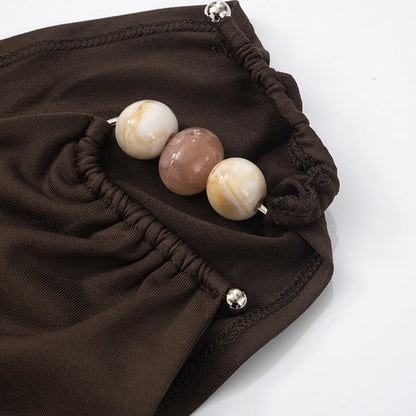 One-Shoulder Bead Link Ruched Slim Tank Top