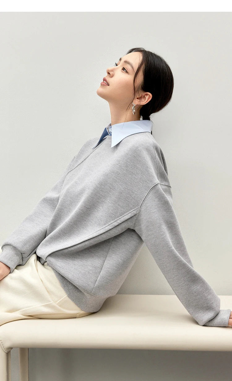 Irregular Drop Long Sleeve Cotton Knit Pullover