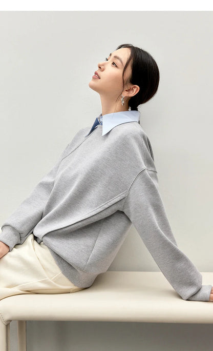 Irregular Drop Long Sleeve Cotton Knit Pullover