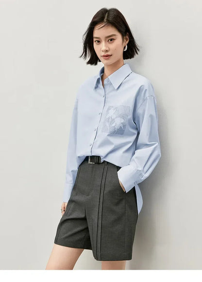 Embroidery Cotton Loose Fit Shirt & Blouse