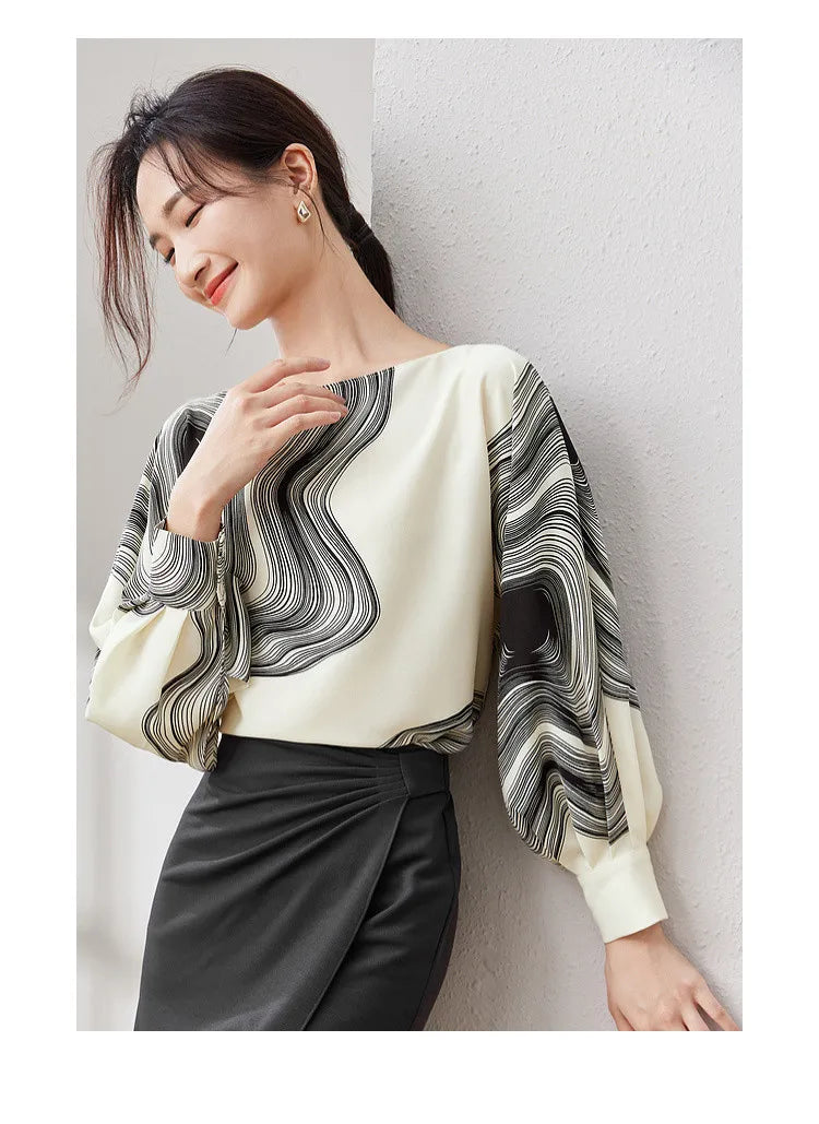 Chic Loose Long Sleeve Chiffon Blouse & Top