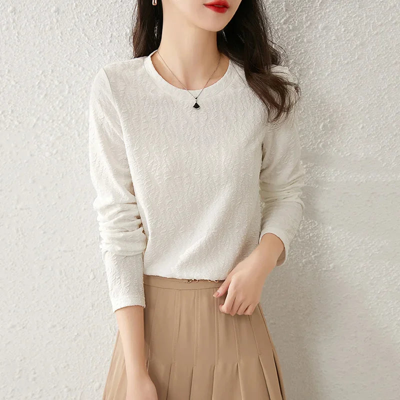 Round Neck Long Sleeve Knitted T-shirt & Pullover Top