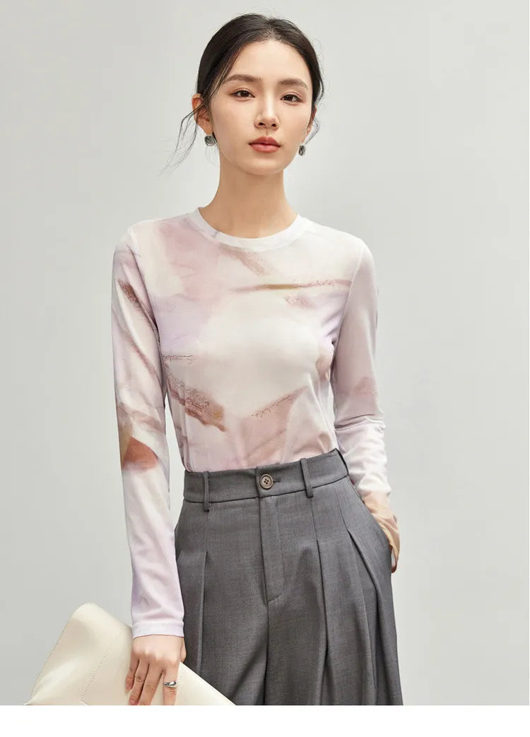 Art Print Long Sleeve Round Neck T-shirt & Top