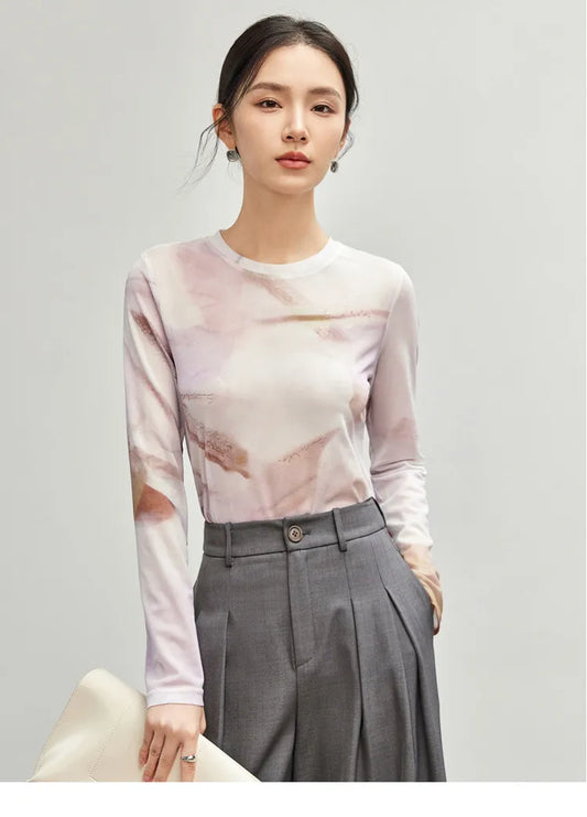 Art Print Long Sleeve Round Neck T-shirt & Top