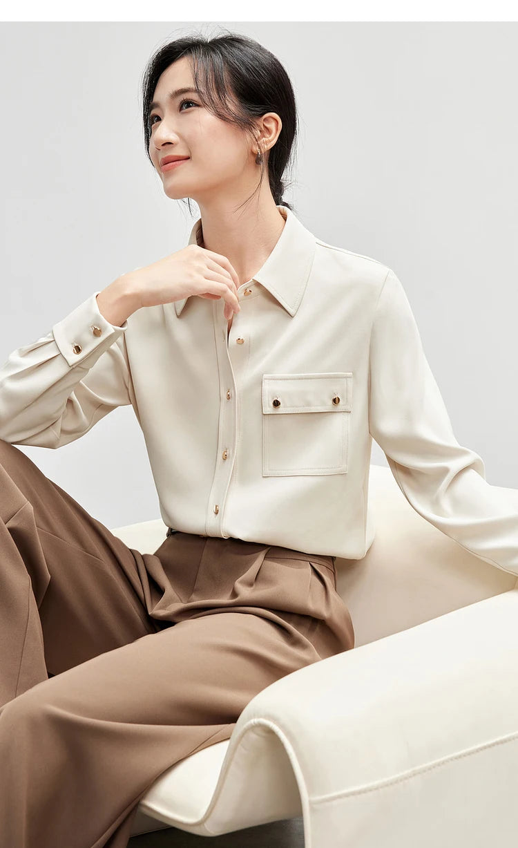 Solid Long Sleeve Turn Down Collar Shirt & Pocket