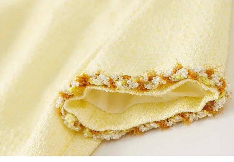 Tweed Short Sleeve Dress with Contrast Neckline