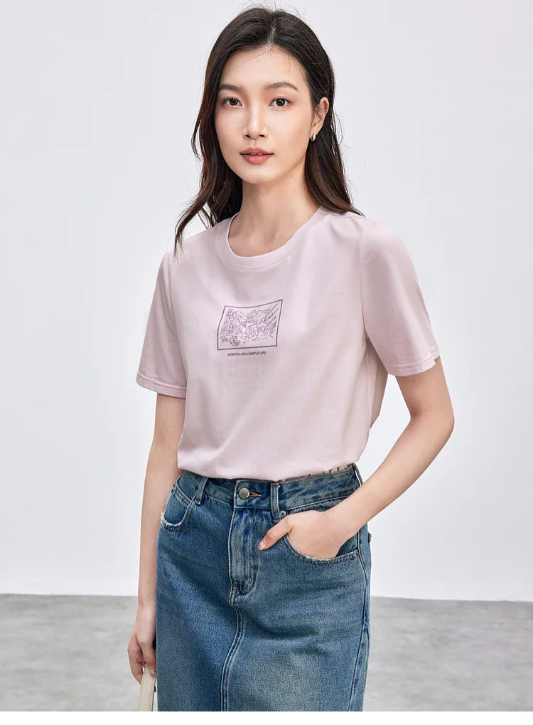 Cotton Embroidery Crewneck T-shirt & Casual Top