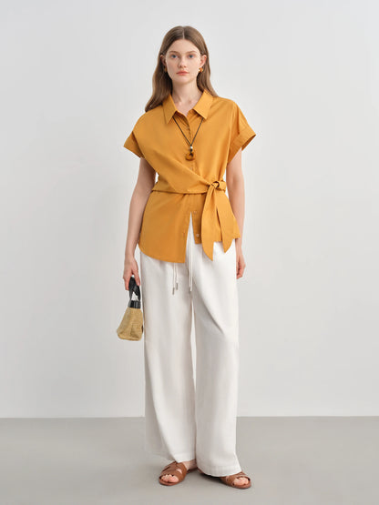 Buckle Short Sleeve Blouse & Fitted Waist Shirt