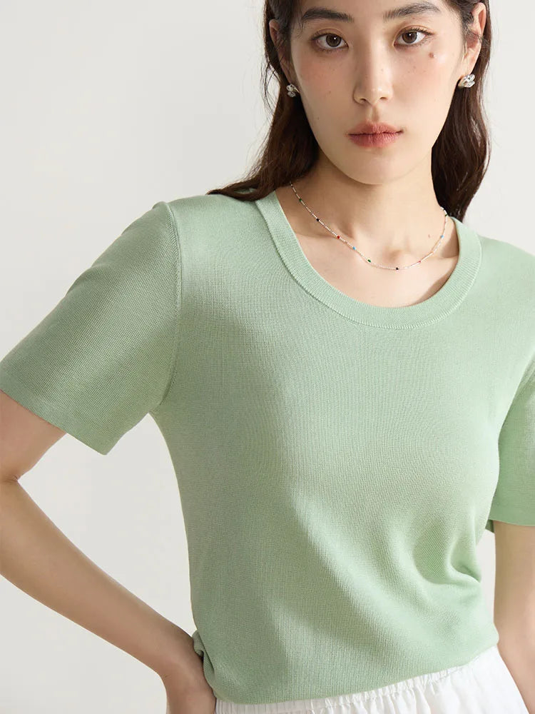Casual Round Neck Knit T-shirt & Solid Tees