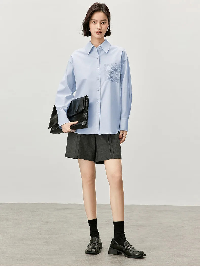 Embroidery Cotton Loose Fit Shirt & Blouse