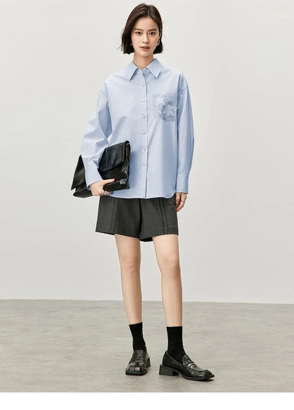 Embroidery Cotton Loose Fit Shirt & Blouse