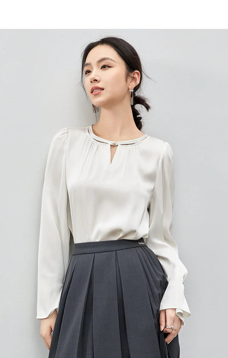 Hollow Out Flare Sleeve O Neck Blouse & Shirt