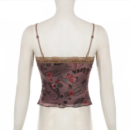 Floral Lace Patchwork Mini Camisole & Cropped Top