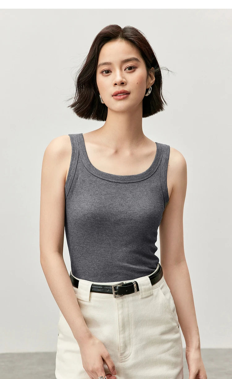 Slim Fit U Collar Knit Tank Top & Casual Tee