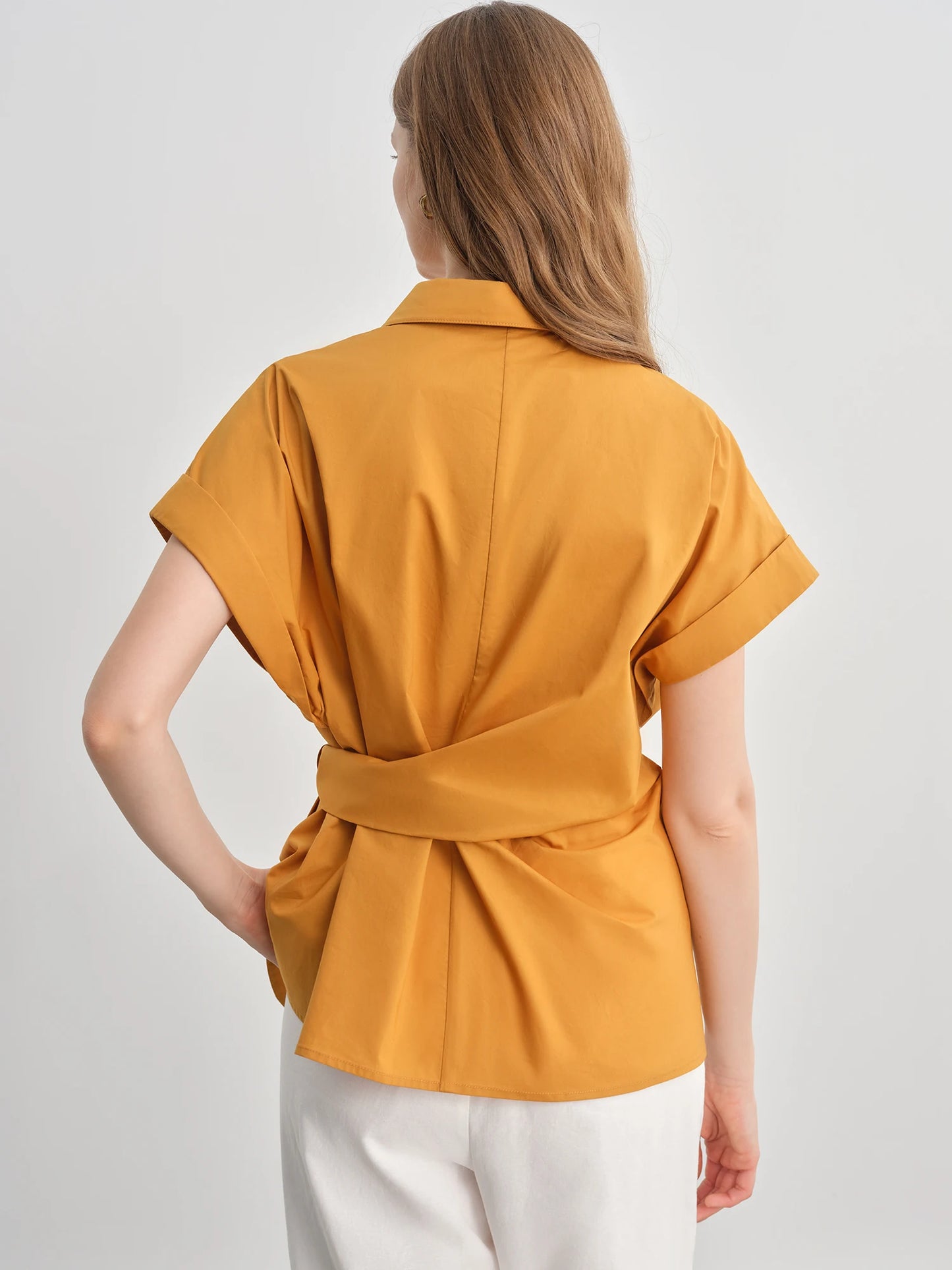 Buckle Short Sleeve Blouse & Fitted Waist Shirt