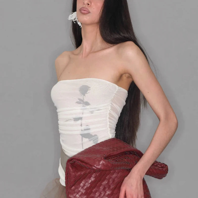 Strapless Pleated Color Block Tank Top