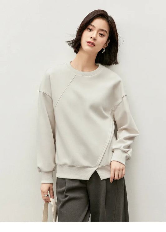 Irregular Drop Long Sleeve Cotton Knit Pullover