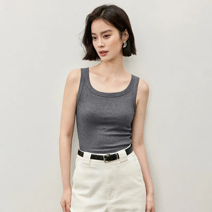 Slim Fit U Collar Knit Tank Top & Casual Tee