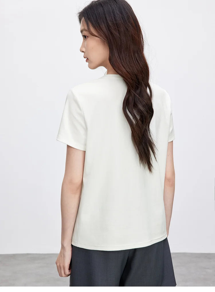 Embroidered Round Neck Short Sleeve Casual T-shirt