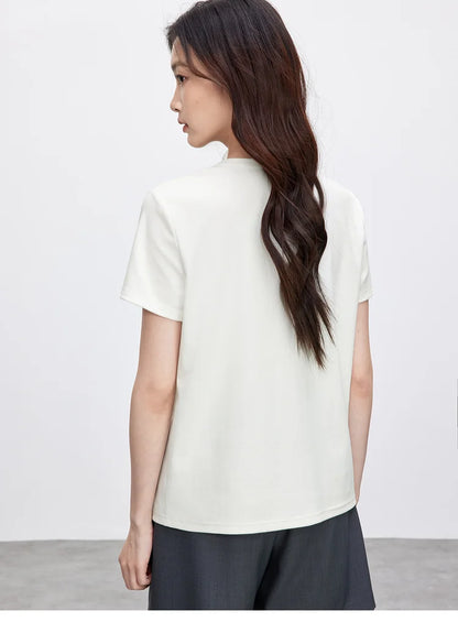 Embroidered Round Neck Short Sleeve Casual T-shirt