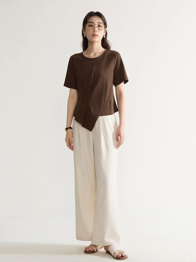 V-Neck Cotton Short Sleeve Tee & Pleated T-Shirt