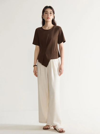 V-Neck Cotton Short Sleeve Tee & Pleated T-Shirt