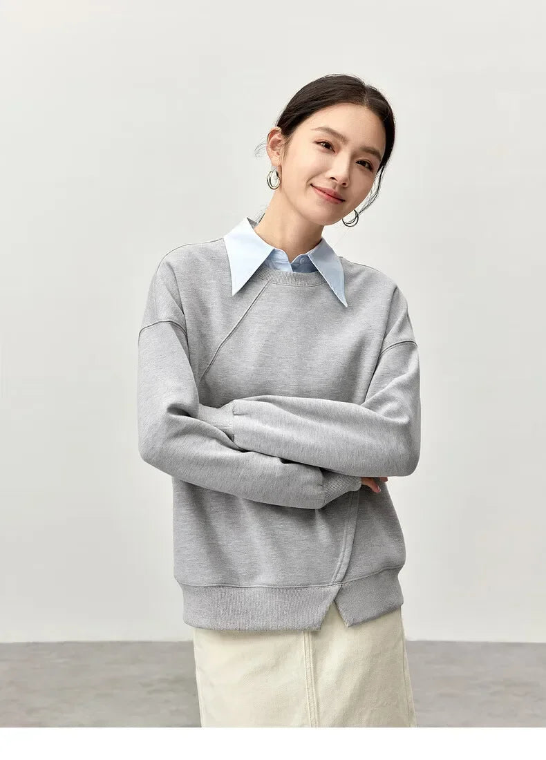 Irregular Drop Long Sleeve Cotton Knit Pullover