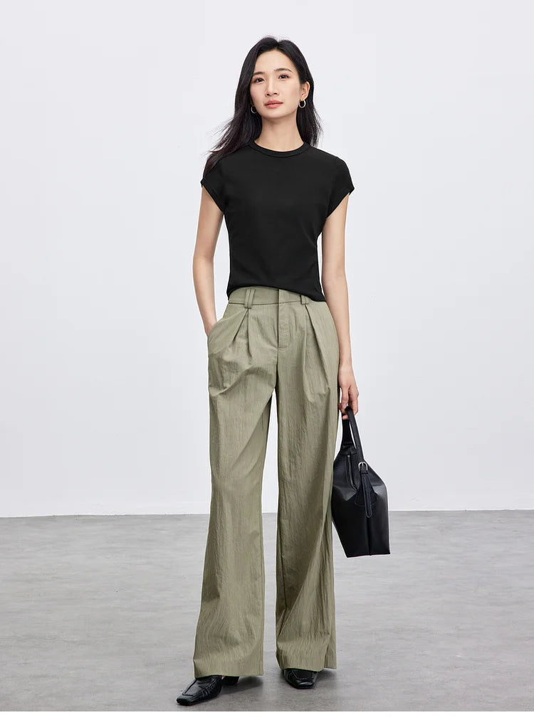 Solid Knitted Crewneck Short Sleeve Embroidery Top