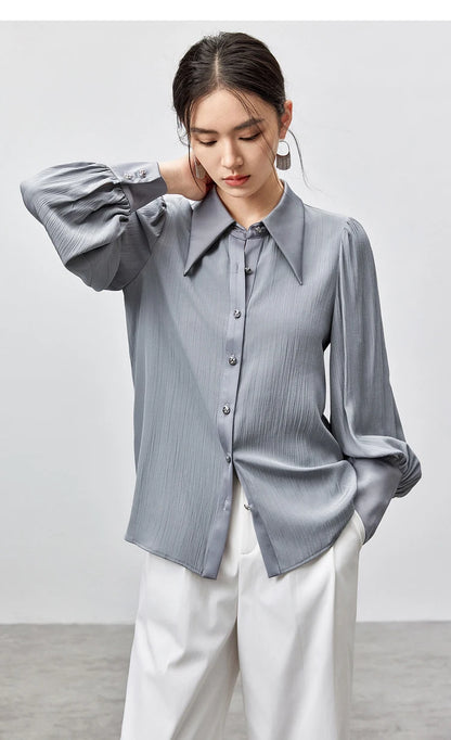 Solid Casual Straight Metal Button Blouse & Shirt