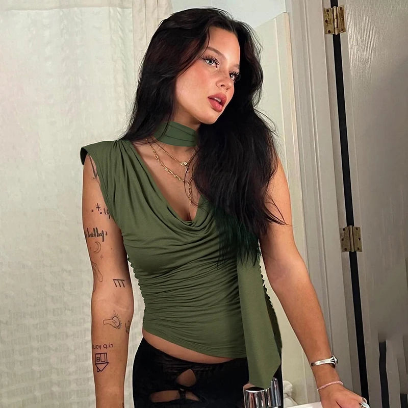 Solid Color Swing Collar Sleeveless Tank Top