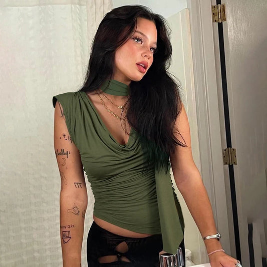 Solid Color Swing Collar Sleeveless Tank Top