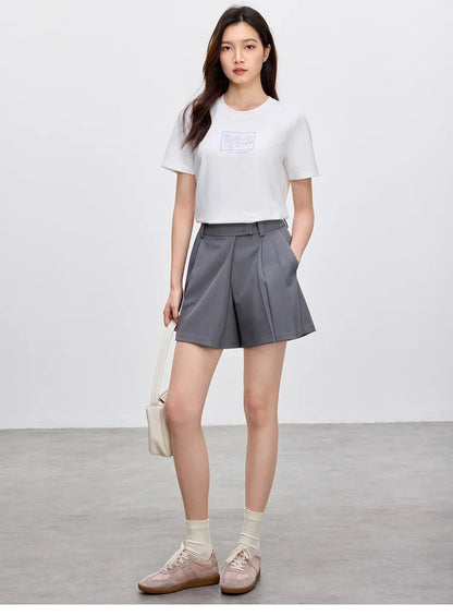 Cotton Embroidery Crewneck T-shirt & Casual Top