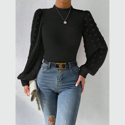 Puff Sleeve Crew Neck Skinny Fit T-Shirt