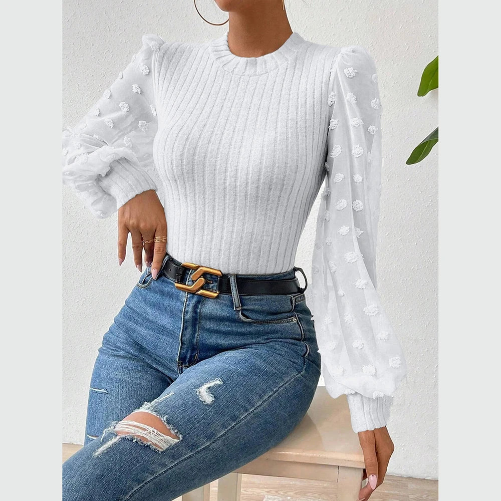 Puff Sleeve Crew Neck Skinny Fit T-Shirt