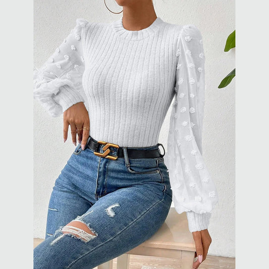 Puff Sleeve Crew Neck Skinny Fit T-Shirt