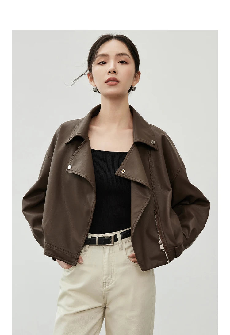 Solid Pu Faux Leather Short Jacket & Outerwear