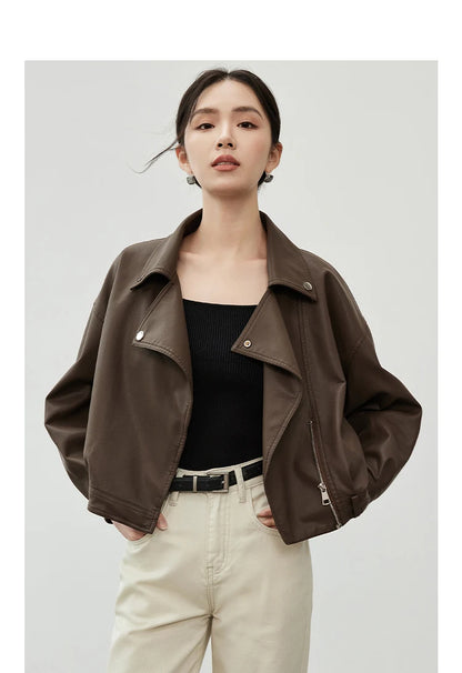 Solid Pu Faux Leather Short Jacket & Outerwear