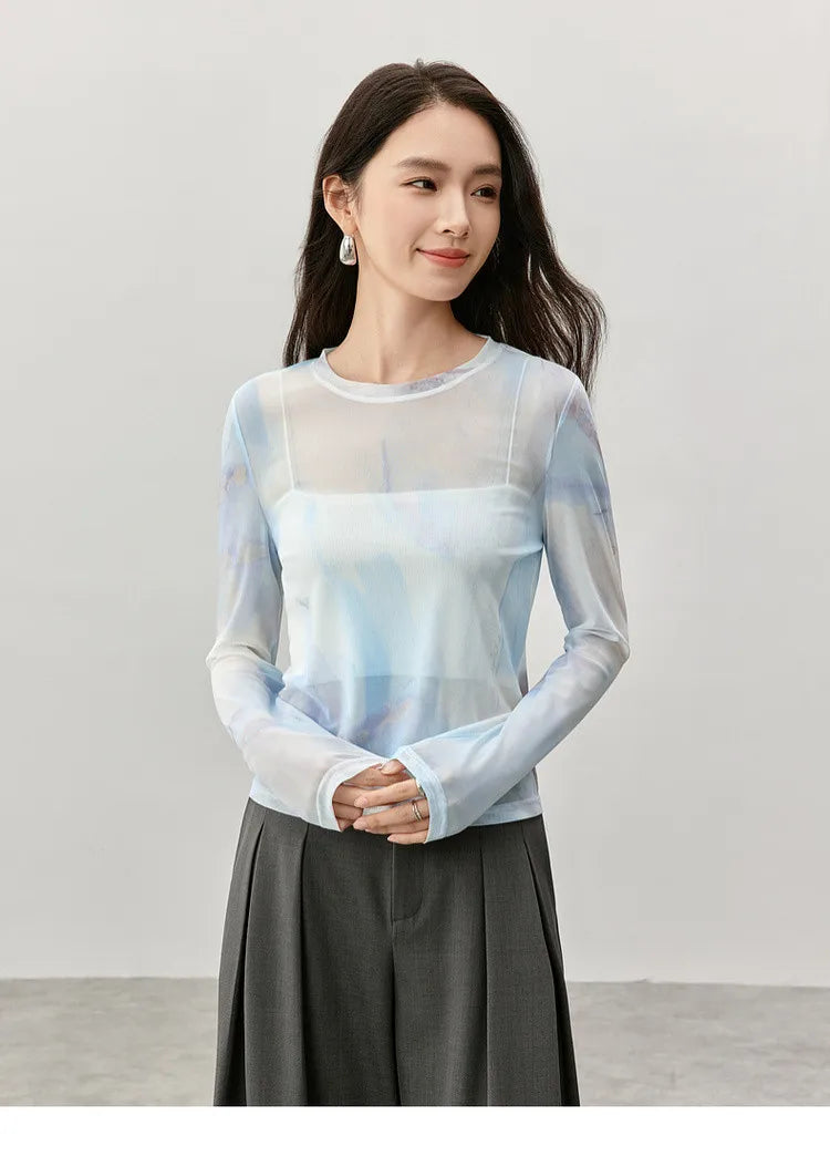 Art Print Long Sleeve Round Neck T-shirt & Top