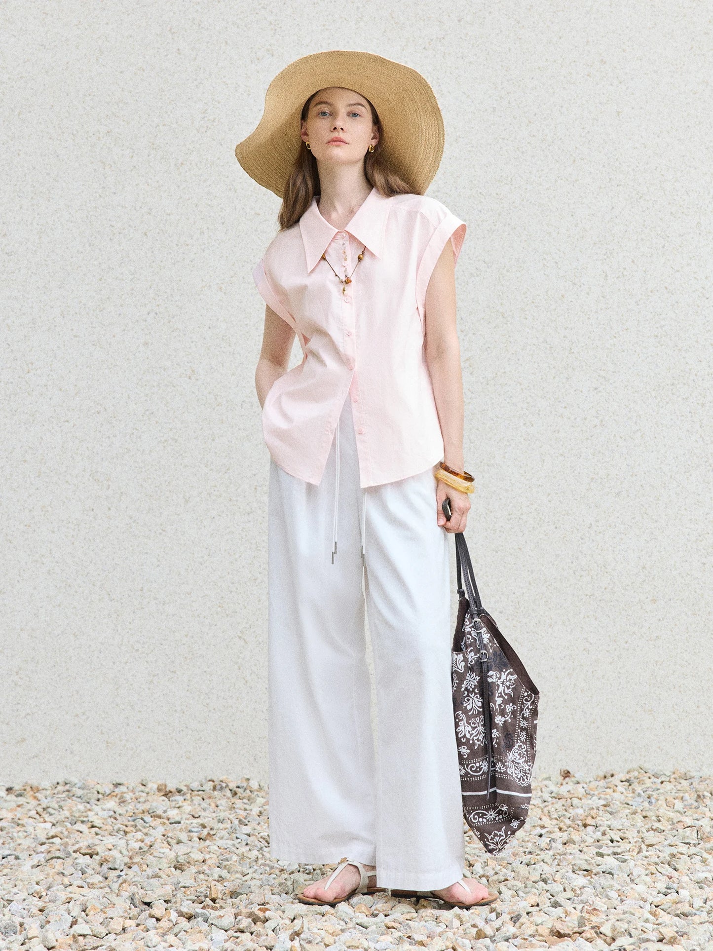 Slim Pink Minimalist Button-Up Shirt & All-Match Top