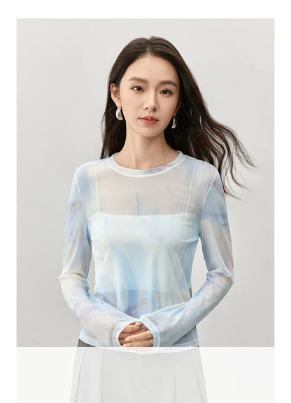 Art Print Long Sleeve Round Neck T-shirt & Top