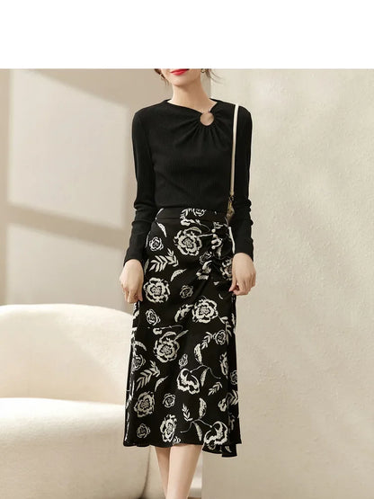 Cut Out Gathered Round Neck Long Sleeve T-shirt